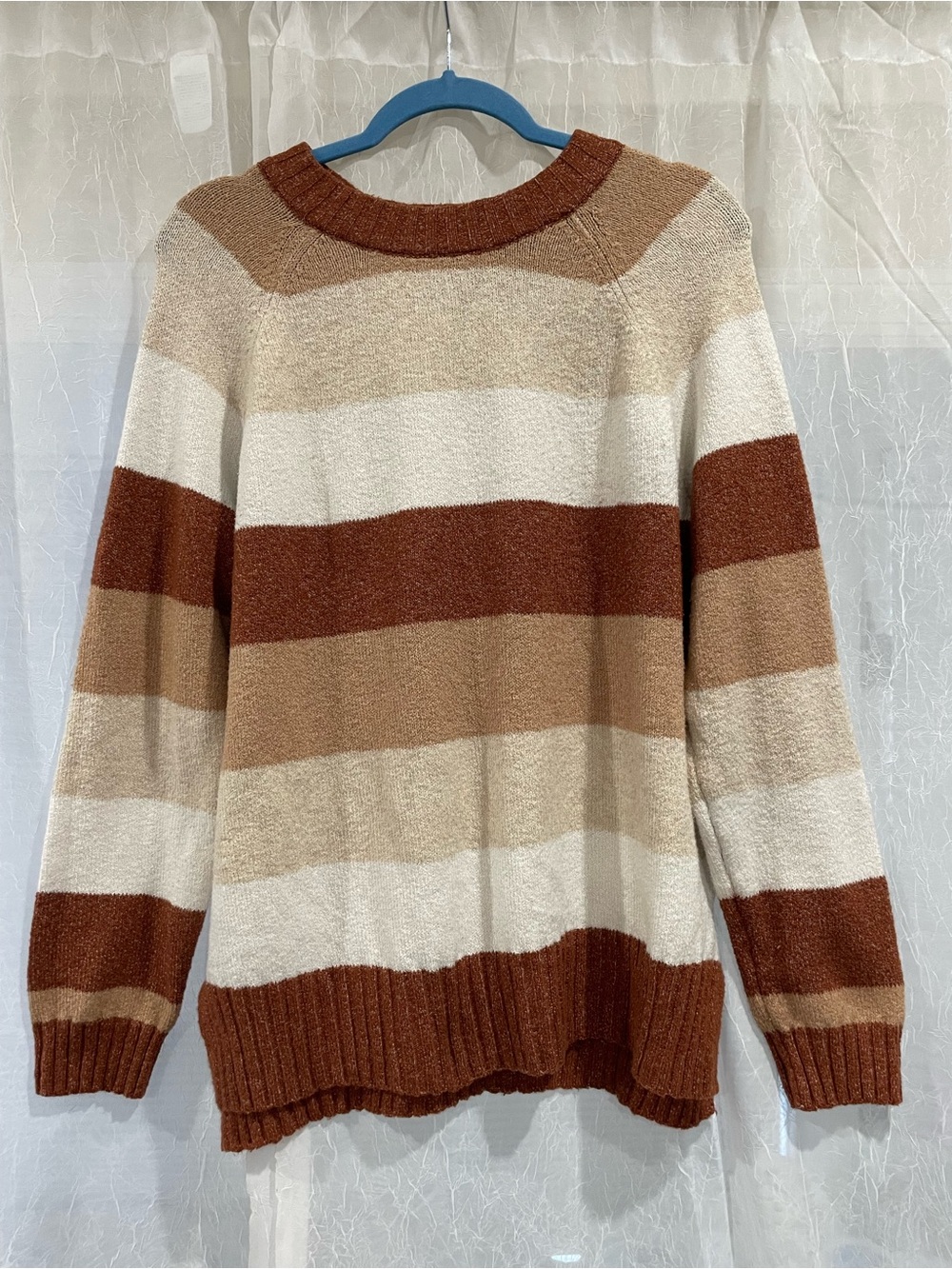Time and Tru Cream, Tan & Brown Striped Crewneck Sweater